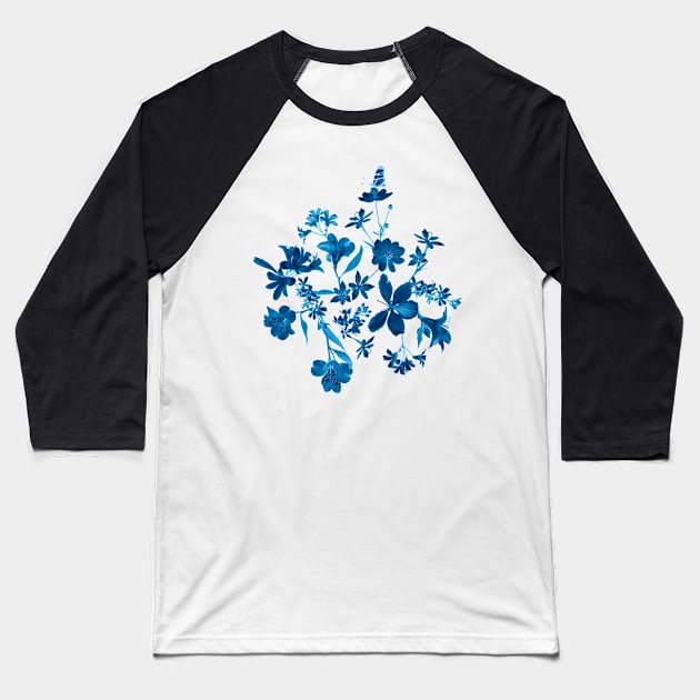 Blue Floral Baseball T-Shirt by AnaAnaDesign